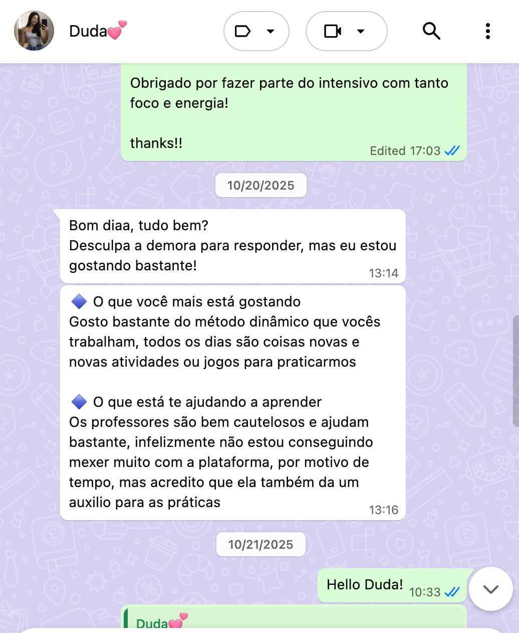 Print de feedback de aluno sobre a experiência com a Goodstart