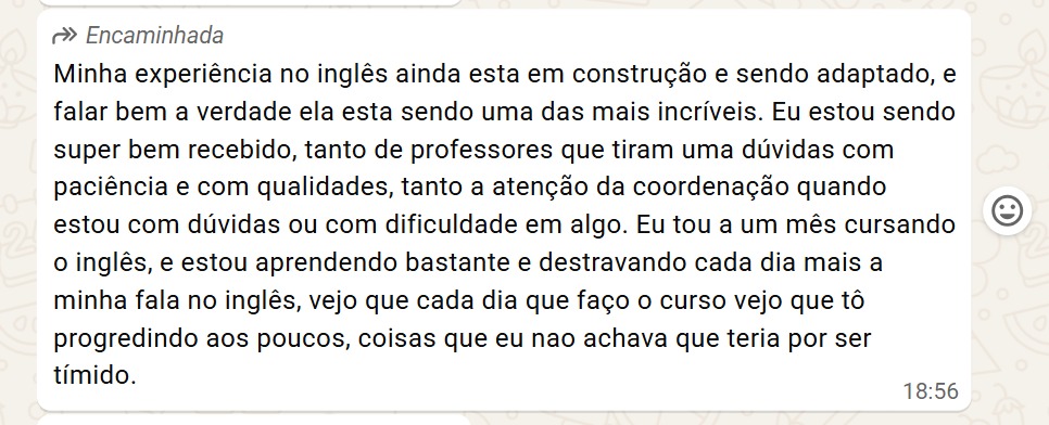 Print de feedback de aluno sobre a experiência com a Goodstart